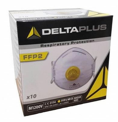 🔴DELTAPLUS MASCARILLA FFP2 C/ VALVULA AMARILLA PLIEGUE VERTICAL M1200VBC M1200VB