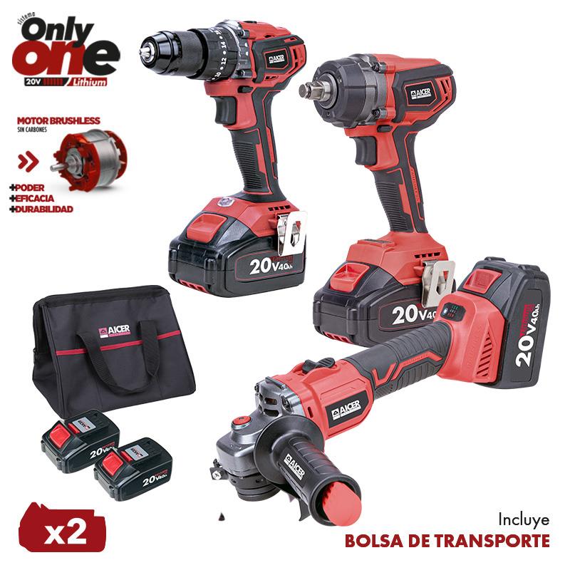 🔴AICER PACK 20V RADIAL + TALADRO + LLAVE IMPACTO + (2X4AH) ONLY ONE AC1670