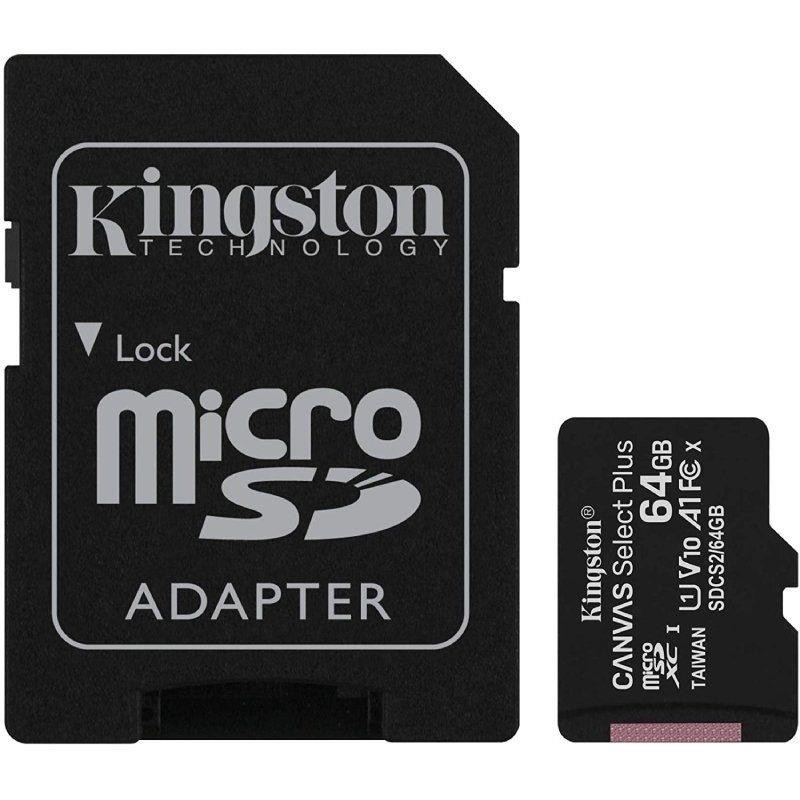 🔴KINGSTON TARJETA MICROSD HC 64GB ADAPTADOR CANVAS SELECT PLUS CLASE 10 REF. SDCS264GB