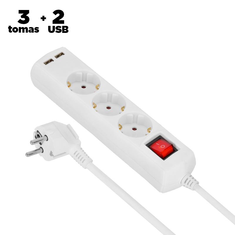 🔴VOLTEN BASE MULTIPLE 3 TOMAS INTERRUPTOR + 2USB 3X1,5MM VL1264