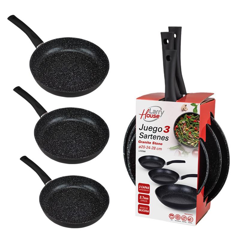 🔴LARRYHOUSE JUEGO DE SARTENES 20-24-28CM GRANITE STONE LH2086