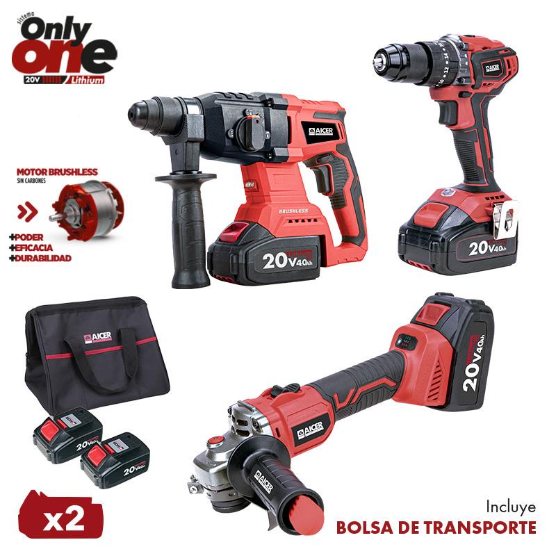 🔴AICER PACK 20V RADIAL + TALADRO + MARTILLO + (2X4AH) ONLY ONE AC1671