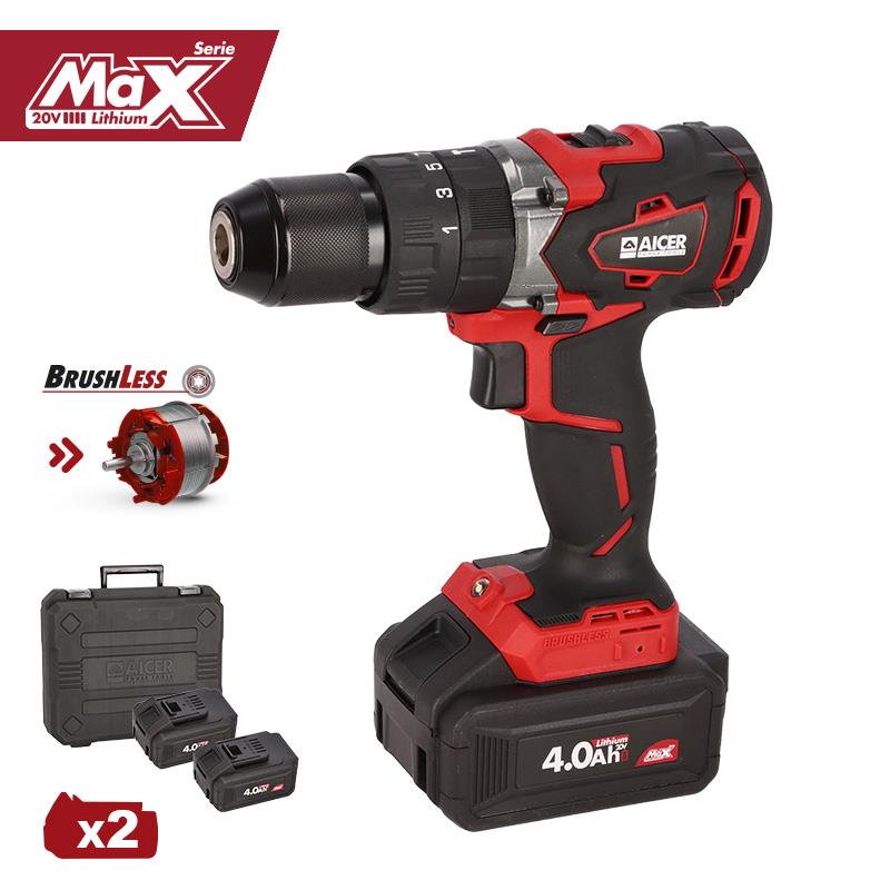 🔴AICER TALADRO 20V SIN CARBONES 2X4AH SERIE MAX AC1578