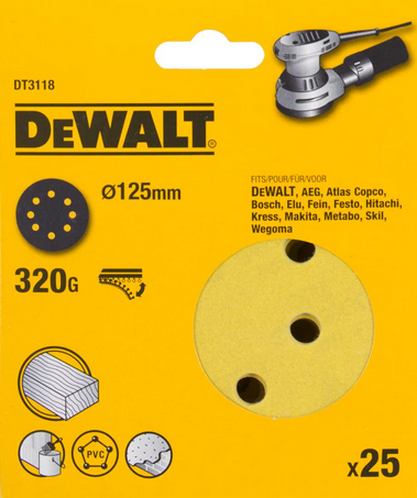 DEWALT DISCO LIJA 125mm 320g DT3118 BK22385